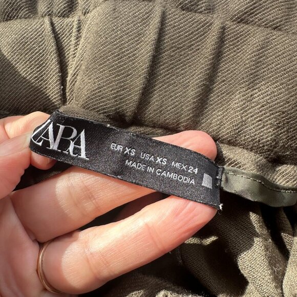 ZARA Paperback Waist Olive Green Trousers Pants Slacks Size XS Stretch - Picture 7 of 8